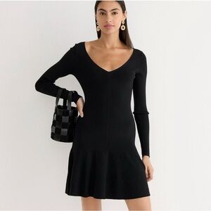 J.Crew Black Ruffle Hem Sweater Dress‎ Long Sleeve Modern Minimalist Size M NWT